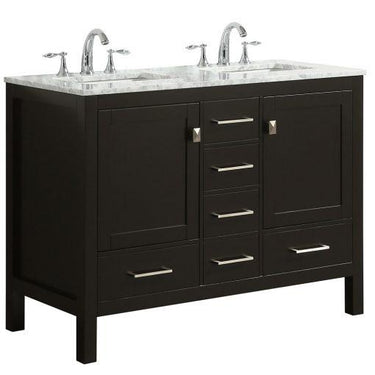 Eviva Aberdeen 48″ Transitional Double Sink Bathroom Vanity w/ White Carrara Top Vanity Eviva
